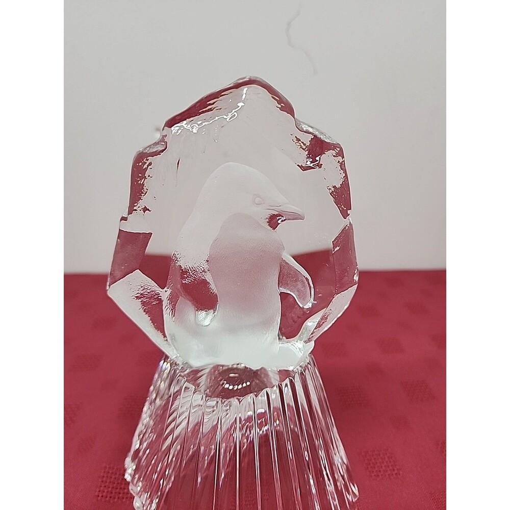 Mats Jonasson Lead Crystal Penguin On Ice Paperweight Sweden Signed & Numbered